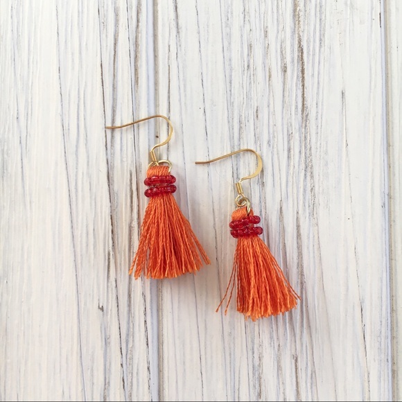 wildarrow Jewelry - Wild Orange Beaded Tassel 18K Fishhook Earrings